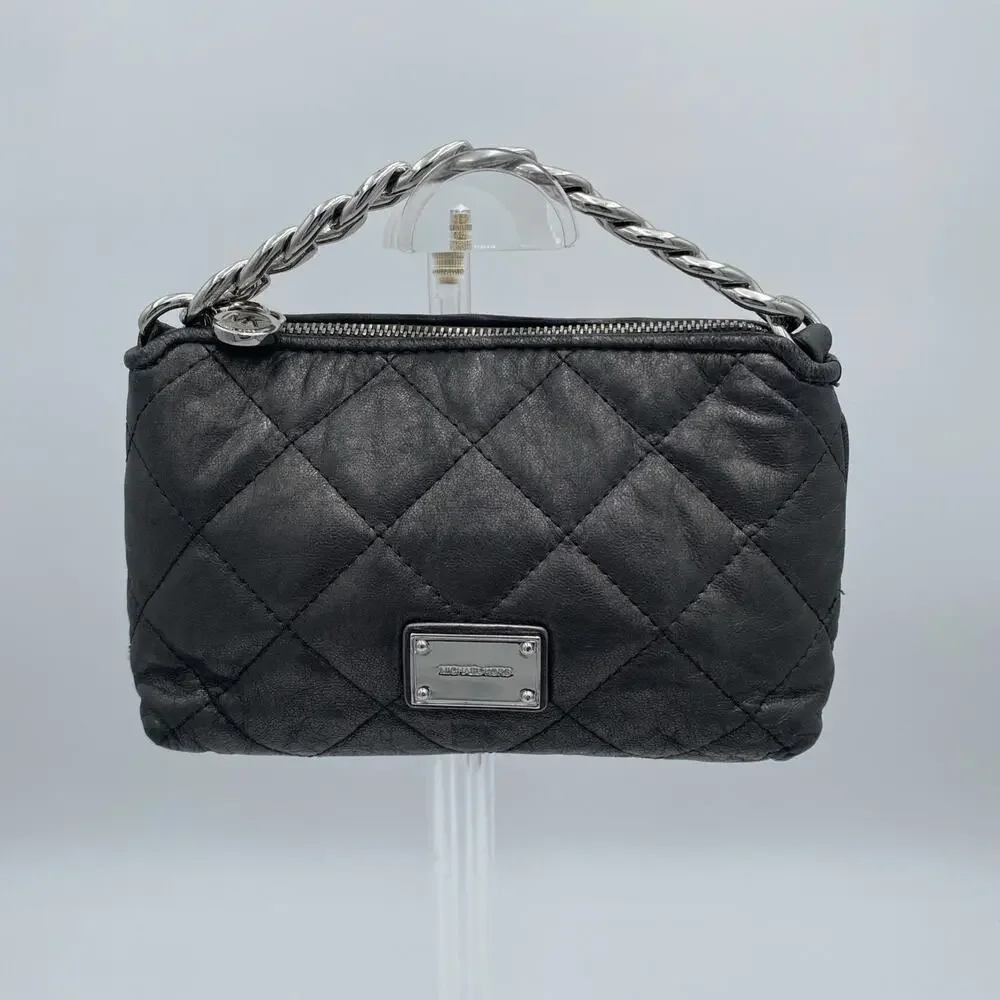 Michael Kors Mini-Quilted Purse Dark Metallic Gray Silver Hardware Chain